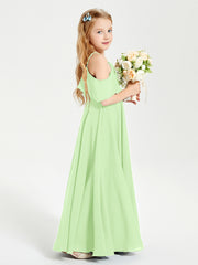 Off the Shoulder Long Junior Bridesmaid Dresses Sage