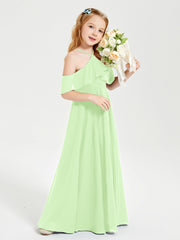 Off the Shoulder Long Junior Bridesmaid Dresses Sage
