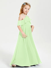 Off the Shoulder Long Junior Bridesmaid Dresses Sage