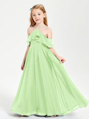 Off the Shoulder Long Junior Bridesmaid Dresses Sage