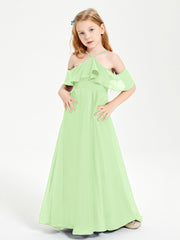 Off the Shoulder Long Junior Bridesmaid Dresses Sage