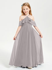 Off the Shoulder Long Junior Bridesmaid Dresses Silver