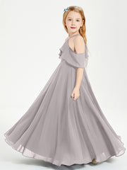 Off the Shoulder Long Junior Bridesmaid Dresses Silver