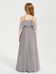 Off the Shoulder Long Junior Bridesmaid Dresses Silver