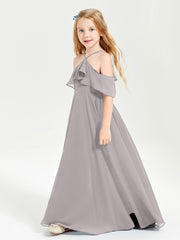Off the Shoulder Long Junior Bridesmaid Dresses Silver