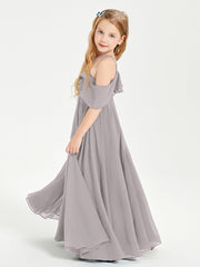 Off the Shoulder Long Junior Bridesmaid Dresses Silver