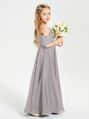 Off the Shoulder Long Junior Bridesmaid Dresses Silver