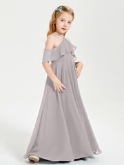 Off the Shoulder Long Junior Bridesmaid Dresses Silver