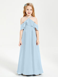 Off the Shoulder Long Junior Bridesmaid Dresses Sky Blue