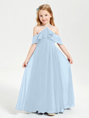 Off the Shoulder Long Junior Bridesmaid Dresses Sky Blue