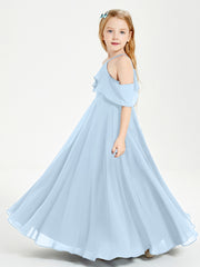 Off the Shoulder Long Junior Bridesmaid Dresses Sky Blue