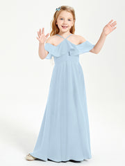 Off the Shoulder Long Junior Bridesmaid Dresses Sky Blue
