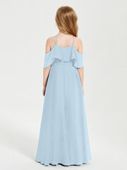Off the Shoulder Long Junior Bridesmaid Dresses Sky Blue
