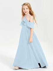 Off the Shoulder Long Junior Bridesmaid Dresses Sky Blue