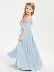 Off the Shoulder Long Junior Bridesmaid Dresses Sky Blue