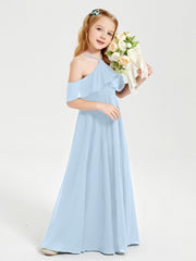Off the Shoulder Long Junior Bridesmaid Dresses Sky Blue