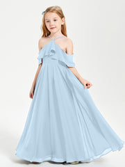 Off the Shoulder Long Junior Bridesmaid Dresses Sky Blue