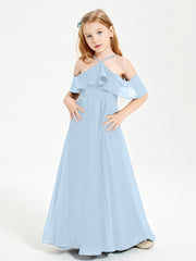 Off the Shoulder Long Junior Bridesmaid Dresses Sky Blue