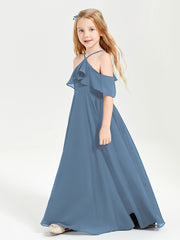 Off the Shoulder Long Junior Bridesmaid Dresses Slate Blue