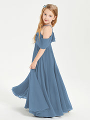 Off the Shoulder Long Junior Bridesmaid Dresses Slate Blue