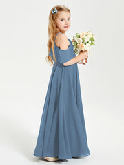Off the Shoulder Long Junior Bridesmaid Dresses Slate Blue