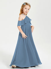Off the Shoulder Long Junior Bridesmaid Dresses Slate Blue