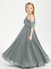 Off the Shoulder Long Junior Bridesmaid Dresses Steel Grey
