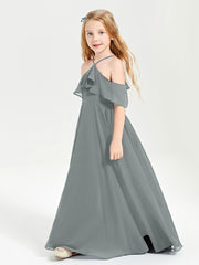 Off the Shoulder Long Junior Bridesmaid Dresses Steel Grey