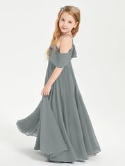 Off the Shoulder Long Junior Bridesmaid Dresses Steel Grey