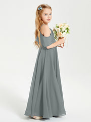 Off the Shoulder Long Junior Bridesmaid Dresses Steel Grey