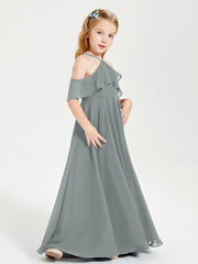 Off the Shoulder Long Junior Bridesmaid Dresses Steel Grey