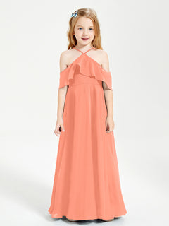 Off the Shoulder Long Junior Bridesmaid Dresses Sunset