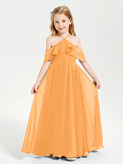 Off the Shoulder Long Junior Bridesmaid Dresses Tangerine