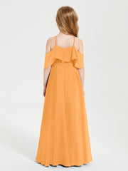 Off the Shoulder Long Junior Bridesmaid Dresses Tangerine