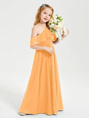 Off the Shoulder Long Junior Bridesmaid Dresses Tangerine