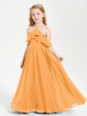 Off the Shoulder Long Junior Bridesmaid Dresses Tangerine