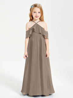 Off the Shoulder Long Junior Bridesmaid Dresses Taupe