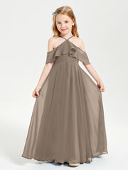 Off the Shoulder Long Junior Bridesmaid Dresses Taupe