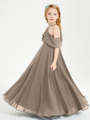 Off the Shoulder Long Junior Bridesmaid Dresses Taupe