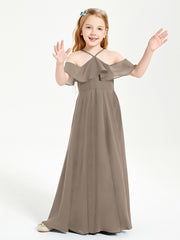 Off the Shoulder Long Junior Bridesmaid Dresses Taupe