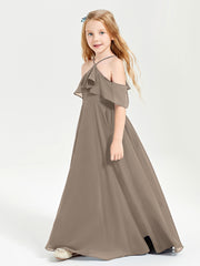 Off the Shoulder Long Junior Bridesmaid Dresses Taupe