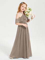 Off the Shoulder Long Junior Bridesmaid Dresses Taupe