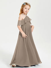 Off the Shoulder Long Junior Bridesmaid Dresses Taupe