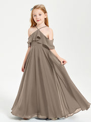 Off the Shoulder Long Junior Bridesmaid Dresses Taupe
