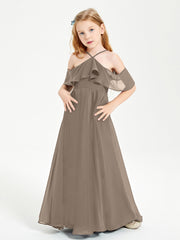 Off the Shoulder Long Junior Bridesmaid Dresses Taupe