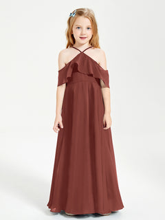 Off the Shoulder Long Junior Bridesmaid Dresses Terracotta