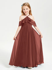 Off the Shoulder Long Junior Bridesmaid Dresses Terracotta
