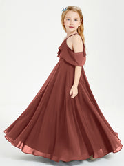 Off the Shoulder Long Junior Bridesmaid Dresses Terracotta