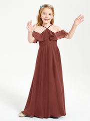 Off the Shoulder Long Junior Bridesmaid Dresses Terracotta