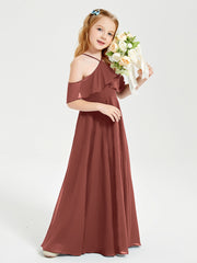 Off the Shoulder Long Junior Bridesmaid Dresses Terracotta